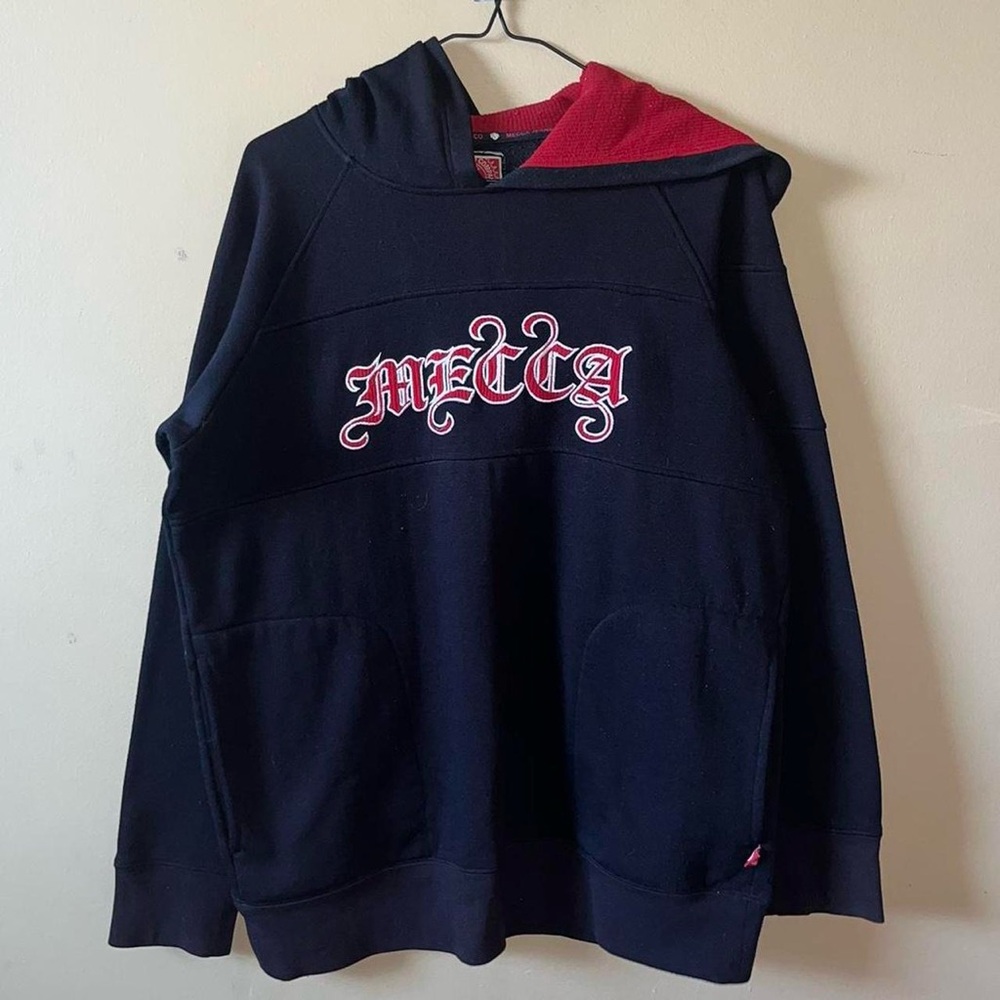Y2K 2000 Mecca Gothic Font Embroidered Fleece Pullover Skate Action Sport Hoodie